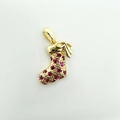 Gold plated Christmas stocking pendant charm with pink gemstones and bow detail - Gold Bow Stocking (NAG10-1)