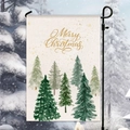 Garden flag featuring watercolor Christmas trees and gold Merry Christmas text with stand - Watercolor Christmas Tree Beige Style (HYQ95-6)
