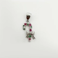 Silver candy cane pendant with red and green crystals for DIY Christmas jewelry - Silver Candy Cane (NAG09-2)