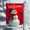 Christmas garden flag with snowman and red cardinal, welcome sign on metal pole stand - Snowman & Cardinal Red Style (HYQ95-8)