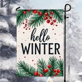 Outdoor garden flag with hello WINTER lettering and pine needles on black metal stand - Hello Winter Pine Style (HYQ95-10)