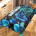 Rectangle tablecloth with gamer happy birthday design and blue neon controller print - Happy Birthday Gamepad (ZB699-2) / 40x60cm Brushed Fabric