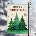 Merry Christmas garden flag featuring artistic pine trees and snowflakes on a winter backdrop - Hand-painted Three Christmas Trees & Snowflakes Style (HYQ95-15)