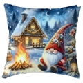 Weihnachts-Kissenbezug mit Zwergenmotiv, Winterhütte und Lagerfeuer-Dekoration - Lagerfeuer und Nachthimmel Wichtel (CDR387-2) / 45*45cm Kurzplüsch Einseitig Ohne Kissenkern