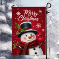 Christmas garden flag featuring a cute snowman with red bird and Merry Christmas text - Black Hat Snowman & Cardinal Red Style (HYQ95-16)