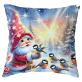 Weihnachtlicher Kissenbezug mit Wichtel-Motiv, Wintervögeln und Schneeflocken - Wichtel mit Meise (CDR387-3) / 45*45cm Kurzplüsch Einseitig Ohne Kissenkern