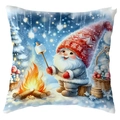 Weihnachtlicher Kissenbezug mit Wichtel-Motiv beim Marshmallow-Rösten im Winterwald - Marshmallow-Röstwichtel (CDR387-4) / 45*45cm Kurzplüsch Einseitig Ohne Kissenkern