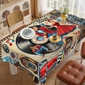 Nappe rétro des années 50 avec motifs de disques vinyles vintage et voitures anciennes - Rock Rétro Américain des Années 50 (ZB699-13) / 40x60cm Tissu Brossé