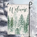 Outdoor garden flag with watercolor cedar forest and Welcome text on metal stand - Forest Cedar Welcome Style (HYQ95-19)