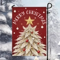 Garden flag with white Christmas tree and gold star on red background with metal stand - Snowy Christmas Tree Red Background Style (HYQ95-21)