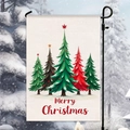 Weatherproof garden flag featuring festive Christmas trees and Merry Christmas text - Colorful Christmas Trees Merry Christmas Style (HYQ95-24)