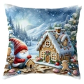 Christmas elf pillow cover with gingerbread house and gnome illustration for home decor - Gnome and Gingerbread House (CDR387-12) / 45*45cm Short Plush Single Sided Without Core