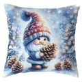 Square Christmas pillowcase featuring a cute winter gnome holding a large pine cone - Gnome with Pine Cone (CDR387-13) / 45*45cm Short Plush Single Sided Without Core