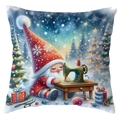 Christmas cushion cover with festive gnome sewing theme on a clean white background - Sewing Gnome (CDR387-14) / 45*45cm Short Plush Single Sided Without Core