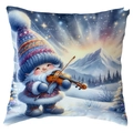 Christmas gnome playing violin pillow cover on snowy mountain starry night background - Violin Playing Gnome (CDR387-16) / 45*45cm Short Plush Single Sided Without Core
