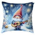 Christmas gnome cushion cover featuring a festive gnome playing guitar in snow - Guitar Playing Gnome (CDR387-18) / 45*45cm Short Plush Single Sided Without Core