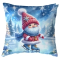 Christmas gnome cushion cover featuring a skating elf on a winter snow landscape - Ice Skating Gnome (CDR387-20) / 45*45cm Short Plush Single Sided Without Core