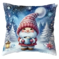 Christmas gnome pillow cover featuring a cute elf with coffee and festive winter decor - Gnome with Coffee Cup (CDR387-21) / 45*45cm Short Plush Single Sided Without Core