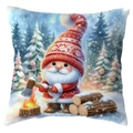 Christmas gnome cushion cover featuring a festive elf by a forest campfire design - Gnome with Axe and Campfire (CDR387-22) / 45*45cm Short Plush Single Sided Without Core