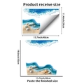 Detailed size chart showing 40x29cm received sheet and 40x50cm finished 3D ocean toilet sticker - Ocean Beach (PH_QTB356)