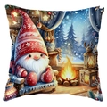 Christmas pillowcase featuring a cute gnome by a warm fireplace with a snowy forest view - Gnome with Fireplace and Lantern (CDR387-23) / 45*45cm Short Plush Single Sided Without Core