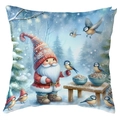 Christmas gnome and birds pattern on square pillowcase with winter forest scene - Gnome with Bird and Bench (CDR387-25) / 45*45cm Short Plush Single Sided Without Core