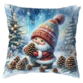 Winter Christmas gnome pillow cover with red striped hat and pinecone on blue base - Gnome with Large Pine Cone (CDR387-26) / 45*45cm Short Plush Single Sided Without Core