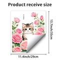 Gedetailleerde maattabel voor muursticker met aquarel kat en roze bloemendecoratie - Aquarel Bloemen Kat (PH_QTB336)