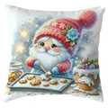Christmas pillowcase featuring a cute elf baking cookies on white polyester fabric - Baking Gnome (CDR387-27) / 45*45cm Short Plush Single Sided Without Core