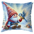 Christmas pillow cover with cute gnome and blue bird illustration on snow background - Gnome with Bird (CDR387-28) / 45*45cm Short Plush Single Sided Without Core