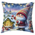 Christmas gnome throw pillow cover with festive winter cottage and holiday light decor - Gnome with Cabin and Gifts (CDR387-29) / 45*45cm Short Plush Single Sided Without Core