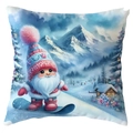 Winter gnome skiing pillow cover with snow mountain and forest scene decoration - Snowboarding Gnome (CDR387-30) / 45*45cm Short Plush Single Sided Without Core