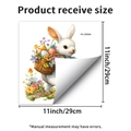 Détail du sticker lapin de Pâques montrant la taille 11 pouces et l'aspect auto-adhésif - Style Lapin de Pâques et Panier de Fleurs (PH_QTB384马桶贴)
