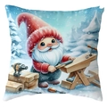 Christmas gnome cushion cover featuring a festive winter forest woodworking scene - Woodworking Gnome (CDR387-32) / 45*45cm Short Plush Single Sided Without Core