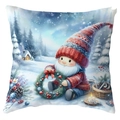 Christmas gnome pillow cover featuring a winter forest elf holding a green festive wreath - Gnome with Wreath (CDR387-33) / 45*45cm Short Plush Single Sided Without Core