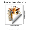 Detail view of 3D giraffe wall sticker showing 32x38cm dimensions and layout specifications - 3D Stereoscopic Broken Hole Giraffe Style (PH_QTB378)