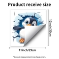 Detailansicht 3D-Pinguin Wandaufkleber mit 29x30cm Maßen und abziehbarer Klebefolie - Pinguin Eisbrecher Stil (PH_QTB364)