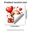 Vista detallada del adhesivo para ventana de 29 cm con diseño de cachorro, globos y regalos - Estilo Perro Marrón Dibujos Animados Sosteniendo Corazón (JDT-A370)