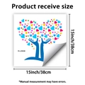 Detail view of colorful heart tree wall sticker with 15x15 inch dimensions guide - Heart Tree Style (PH_QTB390)