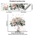 Detailansicht von Baum und Schmetterling Wandaufklebern mit Layout und Maßen - Rosa Blumenbaum Mädchen Stil (PH_QTB424)