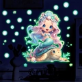 Adesivo murale fluorescente di bambina su tartaruga per cameretta dei bambini - Luce Verde (YG_B087)