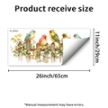 Detail showing colorful birds on a fence wall sticker with a 65x29cm size guide - Multicolor Birds Fence Style (PH_QTB433)