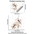 Detail view of oriental fan and bird wall stickers with layouts and product dimensions - Magpie Fan Peach Blossom Pattern (JDT-A428)