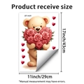 Especificaciones de tamaño para la pegatina de vidrio de oso de peluche y corazón - 43x29cm / Oso de Peluche Sosteniendo Flores (JDT-A429)