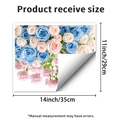 Close-up of floral toilet sticker dimensions and flexible material texture details - Multicolor Blue Pink White Rose Style (PH_QTB438)