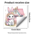Detail view of cartoon rabbit wall sticker with measurements and fairy house illustration - Rabbit with Flower Crown and House Style (PH_QTB464)