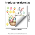 Detalle de pegatina de Pascua con conejo y huevos acuarela, formato cuadrado 15x15 pulgadas - Estilo Conejo con Cesta y Huevos (JDT-A433)