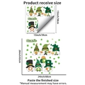 Detailed view of St. Patrick's Day gnome window clings with dimensions and layout guide - Gnome Shamrock Style (JDT-A445)