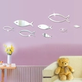 Modern 3D acrylic mirror wall stickers featuring ocean fish for home wall decoration - Silver