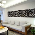 Pegatinas de pared modernas de espejo acrílico negro con líneas geométricas para el salón - 20cmx20cm / Negro